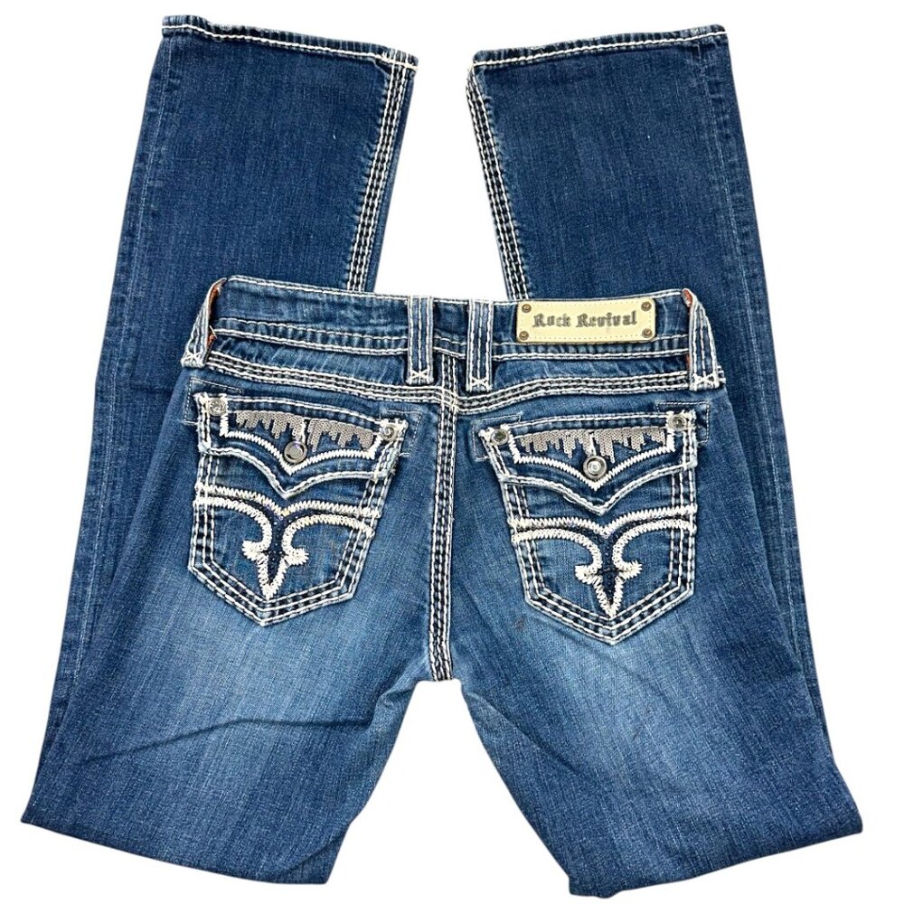 Rock Revival Dark Blue Embroidered Wide Leg Jeans